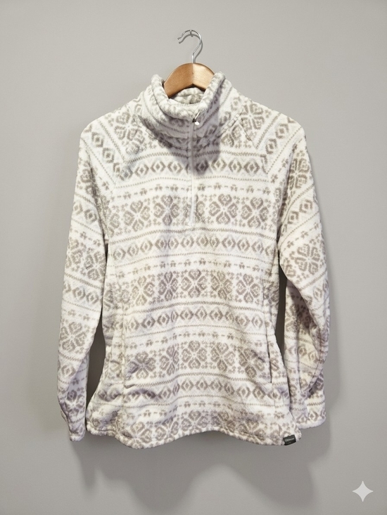 Eddie Bauer Sweaters - Eddie Bauer Cream and Light Gray Fair Isle Half-Zip Fleece Pullover Cozy Size Xl